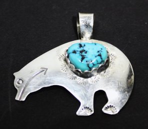 Sterling Silver Turquoise Southwestern Bear Shaped Pendant