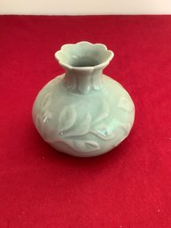 SMALL GREEN FORAL & FISH SCALE VASE