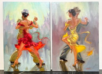 A Pair Of Original Oil On Canvas Paintings, 'Shall We Dance,' And 'Once Upon A Time In Buenos Aires' By Lena