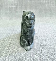 Eskimo Inuit Carved Soapstone Figure Of A Seated Eskimo Boy