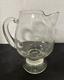 Vintage Large Thick Stubby Base Blown Clear Glass Water Jug Pitcher. BS/E2