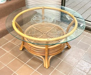 Vintage Bamboo And Glass Top Coffee Table