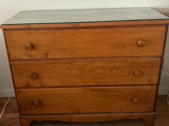 Solid Wood 3 Door Dresser With Glass Top