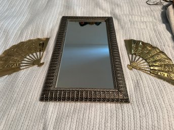 Pretty Mirror And Pair Of Solid Brass Fans