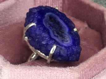 Stunning Sterling Silver / 925 Ring With Purple / Blue Druzy Quartz - Very Pretty Ring - Brand New Unworn !