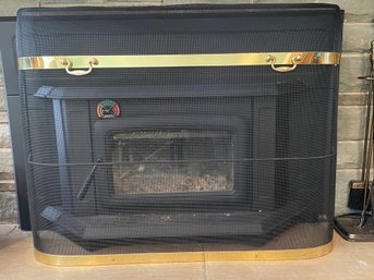 Traditional Style Black Fire Place Screen With Brass Kick & Handles