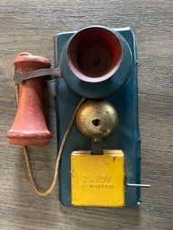 Early 1900s Rare Dandy Tin-metal & Wood Toy Telephone -COMPLETE!