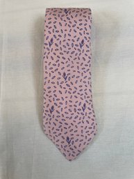 Hermes Tie Pink With Blue Wheat Motif