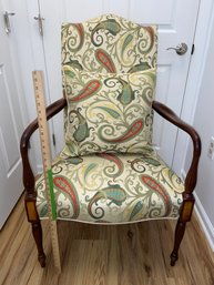 Statesville Sheraton Style Mahogany And Birdseye Maple Wood High Back Embroidered Armchair