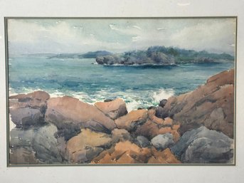 AN UNSIGNED MIDCENTURY WATERCOLOR SEASCAPE