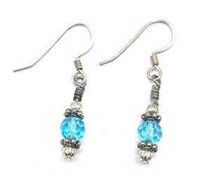 Vintage Light Blue Beaded Dangle Earrings