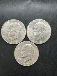 3 Eisenhower Dollars 1972, 1974-D, 1976