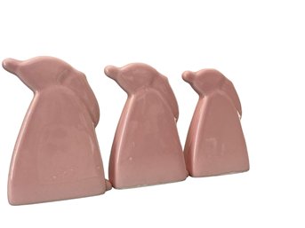 Trio Of Vintage Inspired Pale Pink Ceramic Santas