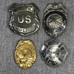 Group Of Four (4) Police & Fire Department Badges - Beacon NY Fire - LHS Police - New Haven & Hartford & More