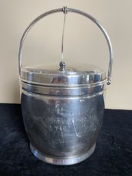 Vintage Chromium On Brass Hinged Lid Glass Liner Ice Bucket