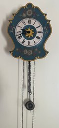 German Painted Decorative Wall Clock With Weights And Pendulum