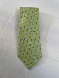 Hermes Tie Green With Blue Pine Trees