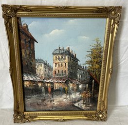 Vintage Mid Century Oil Painting Of A Parisian Street Scene- Signed Listed Artist HENRY ROGERS