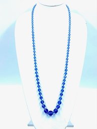 Etherial Vintage Blue Graduated Faceted Glass Bead Necklace