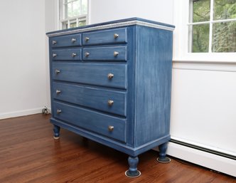 Lane Hand Painted Striated Denim Blue  And Silver Chest Of  Seven-Drawer Dresser