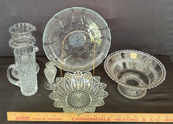 A Vintage 6 Piece Glass Lot - Round Plate 10.5 Diameter & More