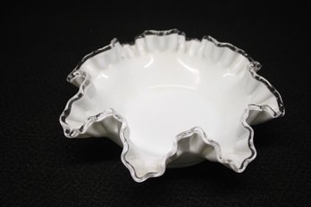 Lovely Vintage Fenton Ruffled Silver Crest Milk Glass Candy Dish