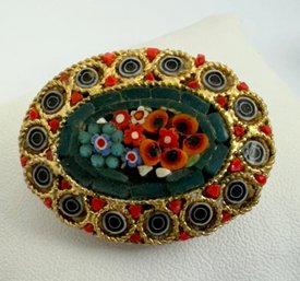 OVAL GOLD TONE MOSAIC BROOCH