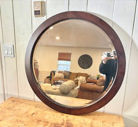 Round Mahogany Beveled Wall Mirror