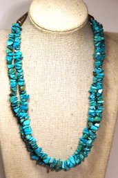 Sterling Silver And Genuine Turquoise Double Strand Necklace 20' Long