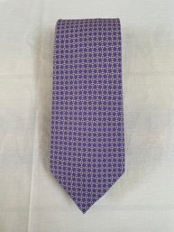 Hermes Tie Purple With Silver Symmetrical Pattern