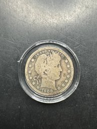 1908-D Barber Silver Quarter