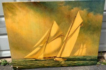 Beautiful Sailboat Painting ~ Signed D.Tayler ~ Oil On Canvas