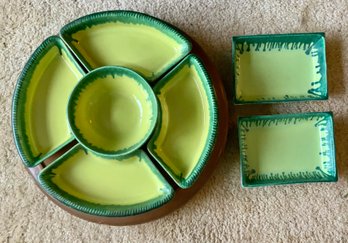 Vintage Tomeoni Brothers California ~ Chip And Dip Set With Lazy Susan & 2 Oblong Bowls ~