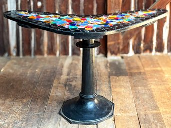 One Of A Kind, Mosaic Half Moon Table Top On Black Wrought Iron Base