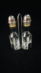 Mid Century Oil And Vinegar Stainless Steel And Glass Cruet Set