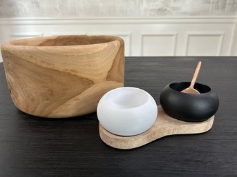 Terrain Carved Wood Bowl And Salt & Pepper Set With Spoon