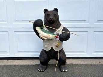 A Whimsical Fishing Bear Figure From Midwest Of Cannon Falls, 3-Feet Tall!