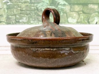 A Vintage Glazed Earthenware Lidded Dish