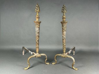 Stunning Antique Brass Andirons