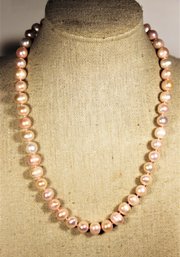 Fine Pink Cultured Pearl Sterling Silver Necklace 16' Long