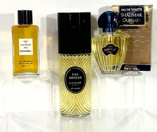 Eau De Cologne No. 5 Chanel 2 Oz., Eau Arpege Lanvin Atomizer & Shalimar