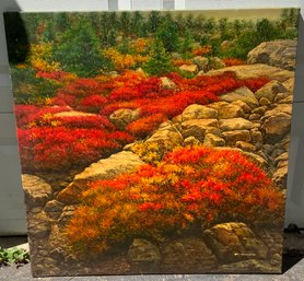 Red Flowers With Rocks Painting ~ Signed F.Sammy ~ Oil On Canvas