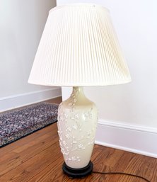 A Vintage Creamware Lamp On Bronze Base With Edward Alden Shade