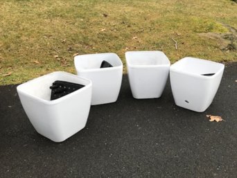 4 Large Stylish Rolling Self Watering White Planters