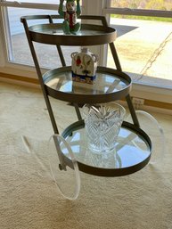 Post Modern, Metal, Glass And Lucite Wheels Serving Cart.