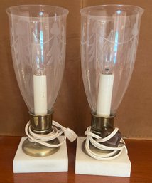Pair Of Etched Glass Candle Lights