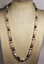 Sterling Silver Cultured Pearl Necklace 20' Multi Colored