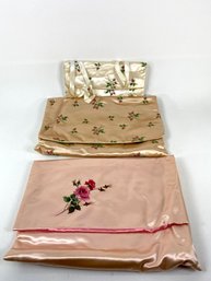 Vintage Satin Lingerie & Jewelry Storage Bags  With Embroidered Floral Motif By Ann Seton