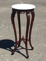 Client Paid $495 - Gorgeous Vintage Style Pedestal / Plant Stand - Hand Carved Mahogany With White Marble Top