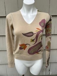 Etro Designer Sweater With Bold Floral Asymmetrical Pattern (size 42)